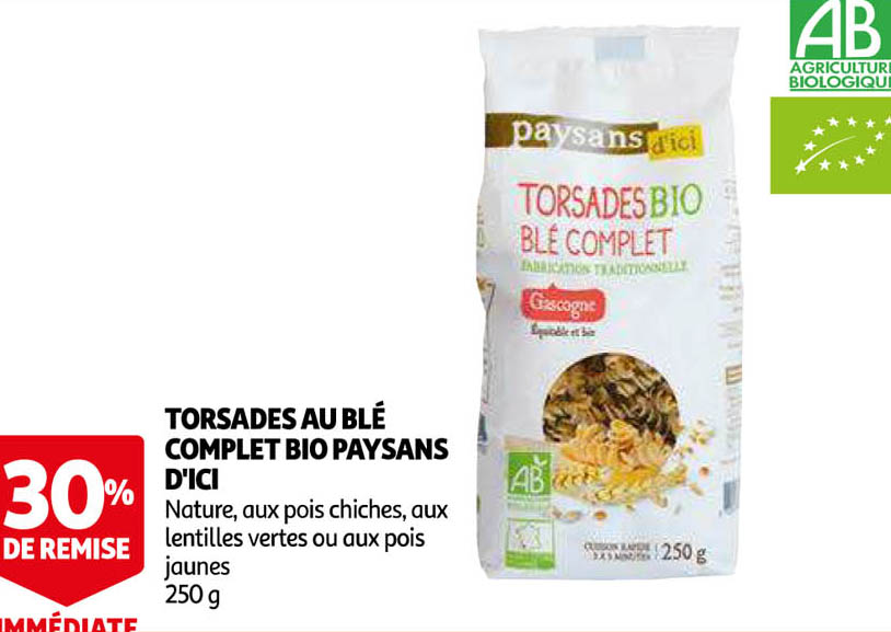 torsades au blé complet bio paysans d'ici