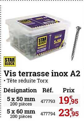 vis terrasse inox a2 star block