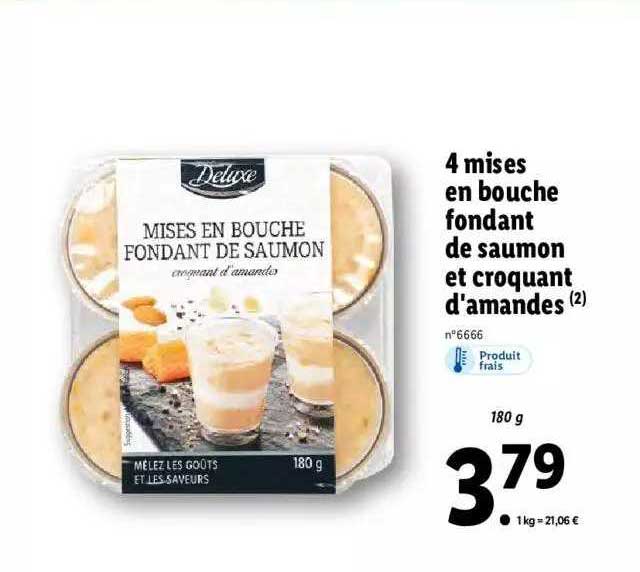 4 mises en bouche fondant de saumon et croquant d'amandes deluxe