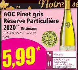 aoc pinot gris réserve particulière 2020 rittimann