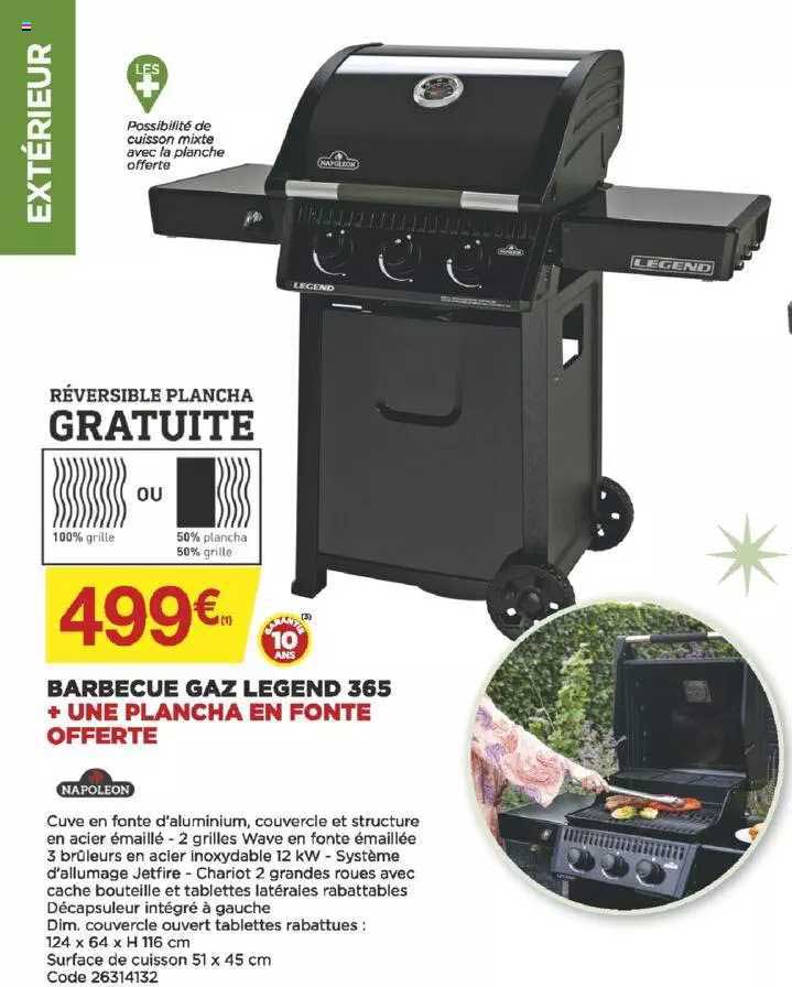 barbecue gaz legend 365 + une plancha en fonte offerte napoléon