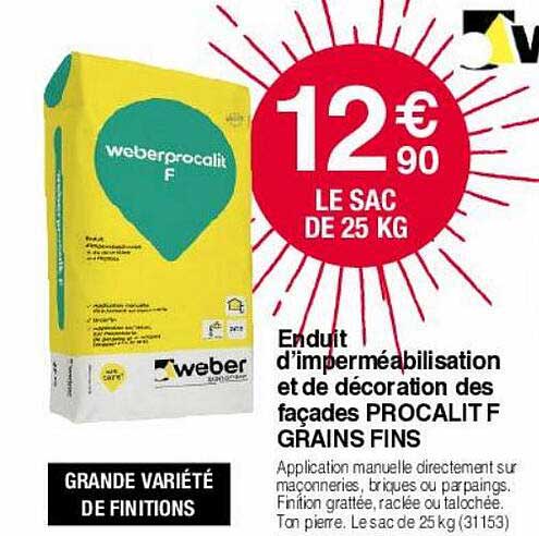 enduit d'imperméabilisation et décoration des façades procalit f grains fins