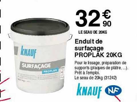 enduit de surfaçage proplak 20kg knauf