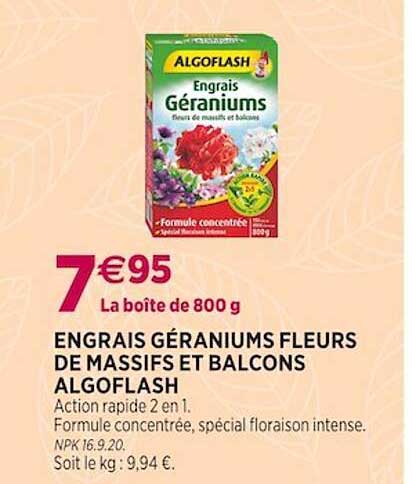 engrais géraniums fleurs de massifs et balcons algoflash