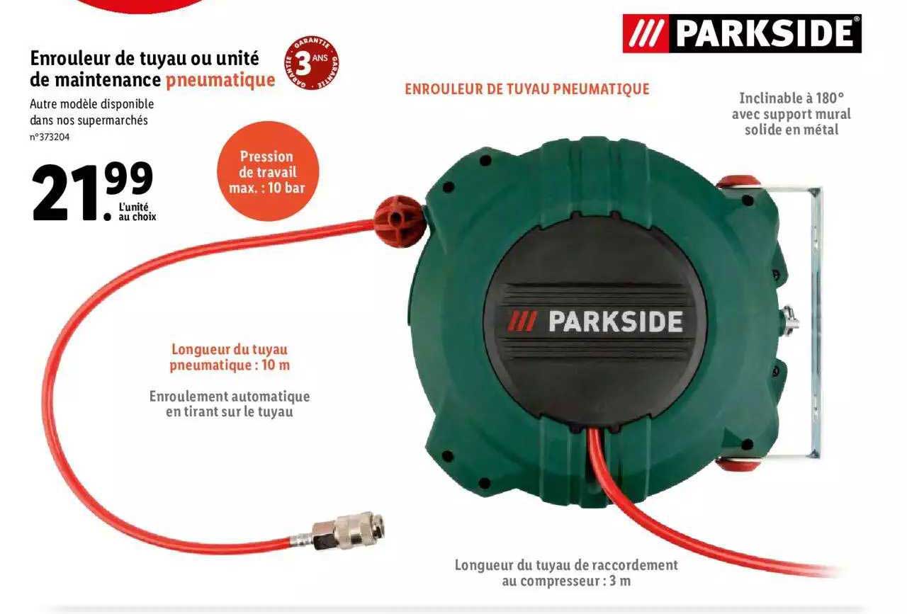 enrouleur de tuyau ou unité de maintenance pneumatique parkside