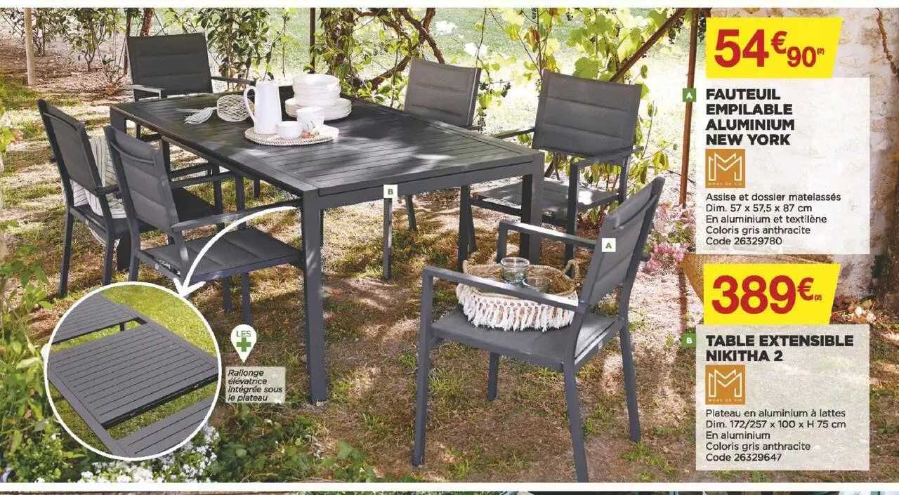 fauteuil empilable aluminium new york, table extensible nikitha 2