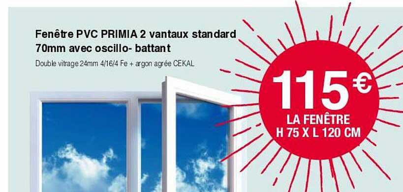 fenêtre pvc primia 2 vantaux standard 70mm avec oscillo-battant