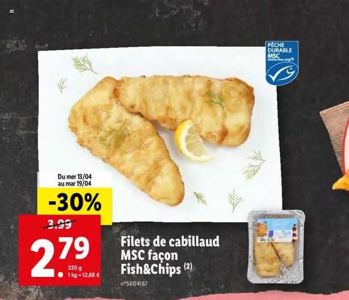 filets de cabillaud msc façon fish&chips