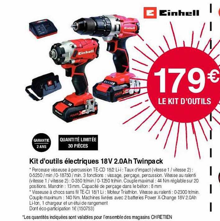 kit d'outils électriques 18v 2.2ah twinpack einhell