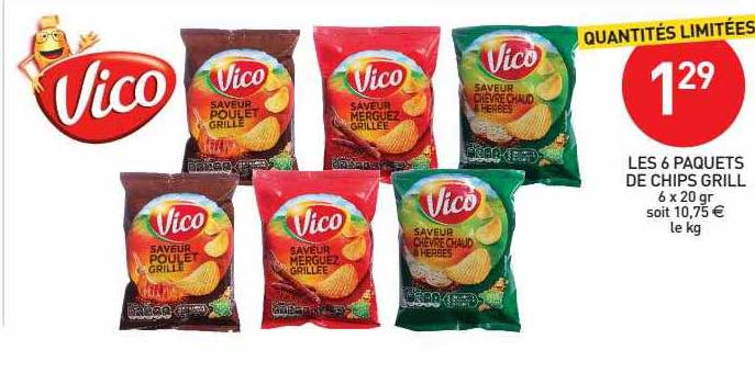 les 6 paquets de chips grill