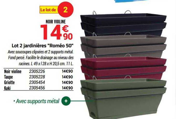 lot 2 jardinières "roméo 50"