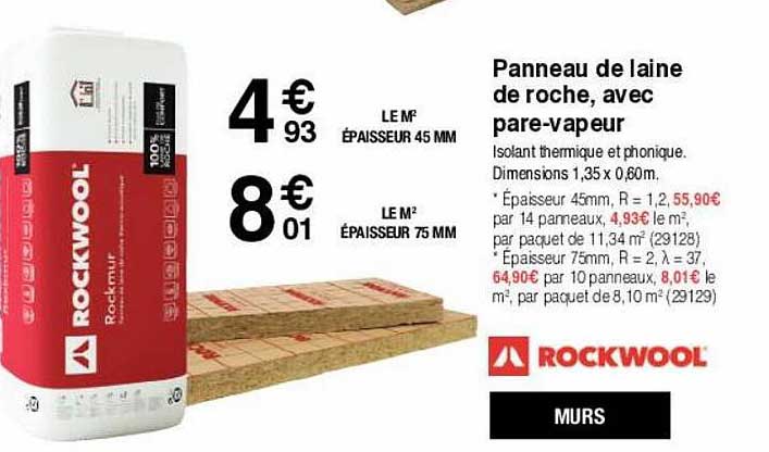 panneau de laine de roche, avec pare-vapeur