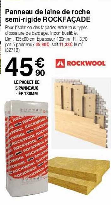 panneau de laine de roche semi-rigide rockfaçade