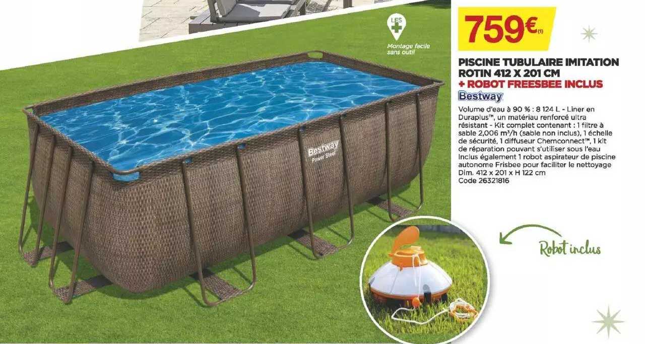 piscine tubulaire imitation rotin 412 x 201 cm + robot freesbee inclus