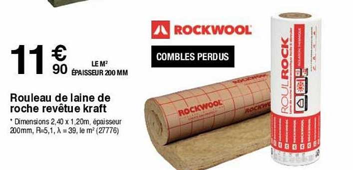 rouleau de laine de roche revêtue kraft rockwool
