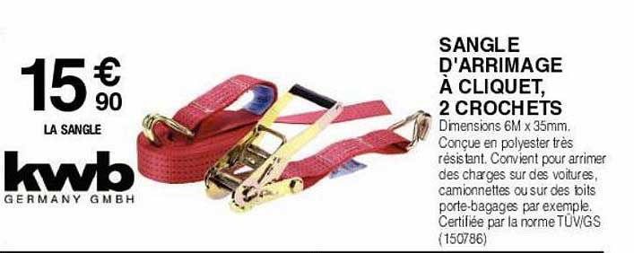 sangle d'arrimage à cliquet, 2 crochets