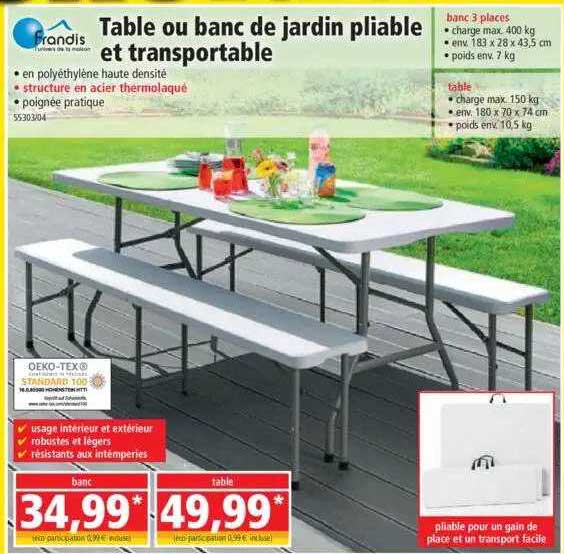 Table Ou Banc De Jardin Pliable Et Transportable Frandis