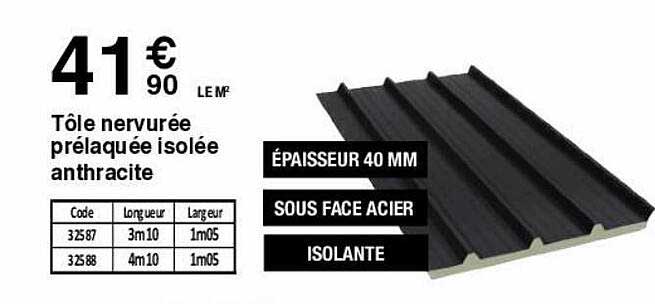 tôle nervurée prélaquée isolée anthracite
