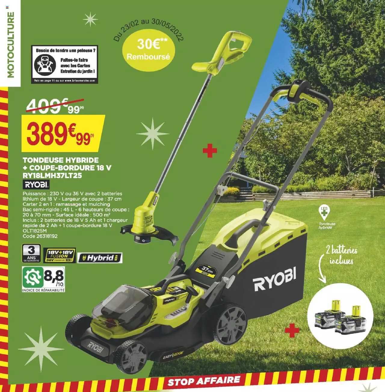 tondeuse hybride + coupe-bordure 18 v ryobi