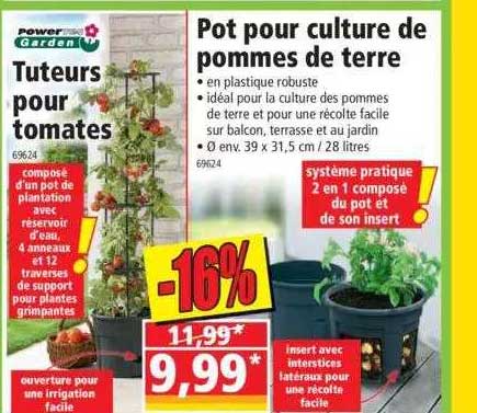 tuteurs pour tomates powertec garden, pot pour culture de pommes de terre
