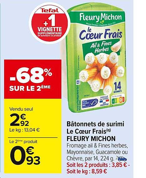 bâtonnets de surimi le cœur frais fleury michon