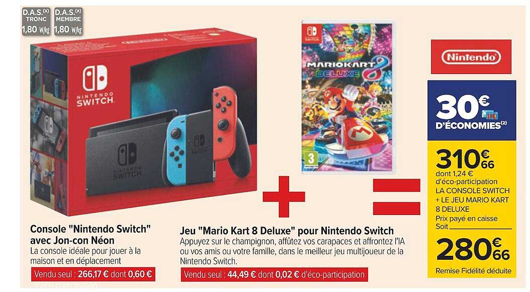 console "nintendo switch" avec jon-con néon + jeu "mario kart 8 deluxe" pour nintendo switch