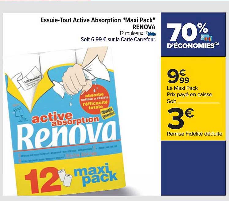 essuie-tout active absorption "maxi pack" renova
