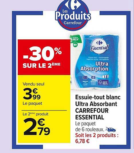 Essuie-tout Blanc Ultra Absorbant Carrefour Essential
