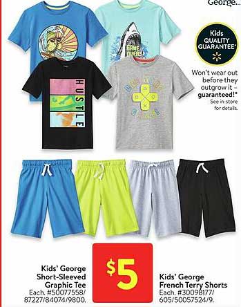 kids' george short-sleeved graphic tee, kids' george french terry shorts