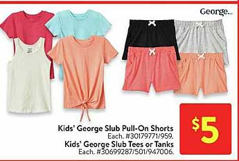 kids' george slub pull-on shorts, kids' george slub tees or tanks