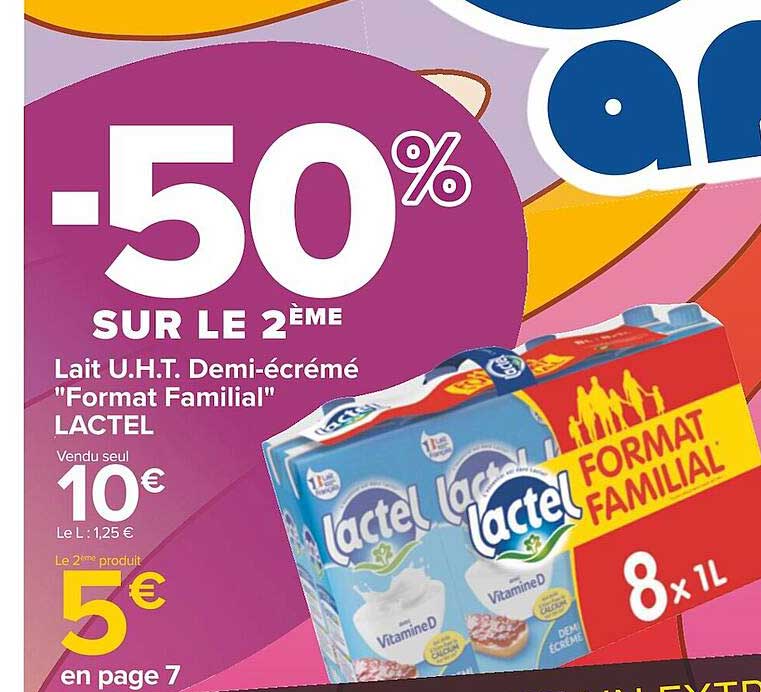 lait u.h.t. demi-écrémé "format familial" lactel