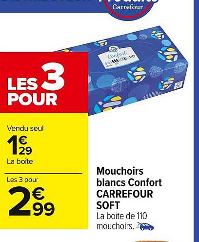 Mouchoirs Blancs Confort Carrefour Soft