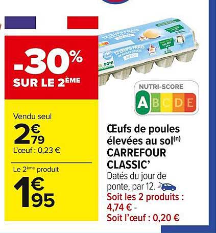 oeufs de poules élevées au sol carrefour classic'