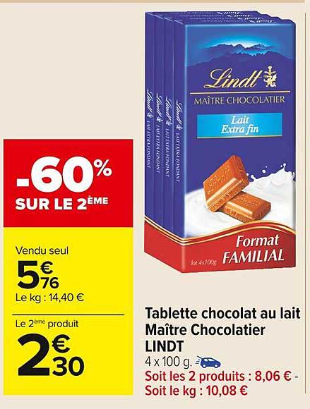 tablette chocolat au lait maître chocolatier lindt