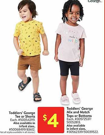 toddlers' george tee or shorts, toddlers' george mix and match tops or bottoms
