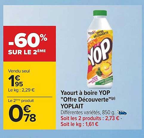 Yaourt à Boire Yop "offre Découverte" Yoplait