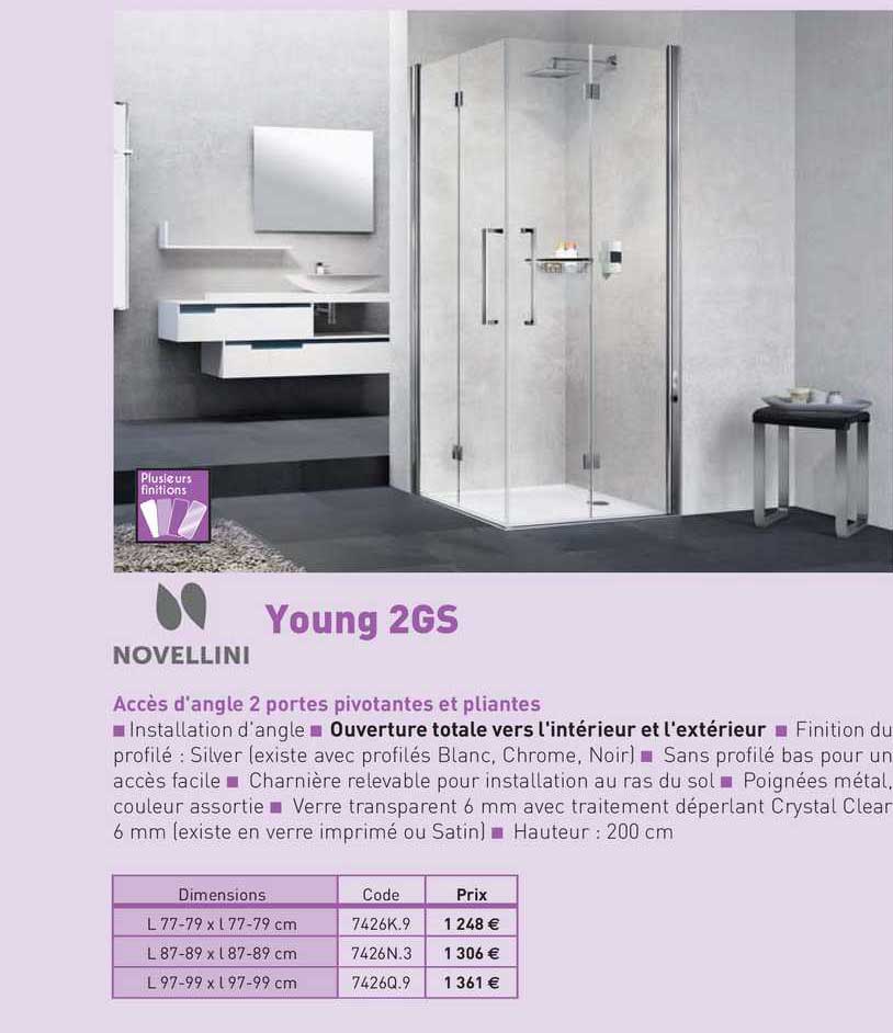 accès d'angle 2 portes pivotantes et pliantes young 2gs novellini