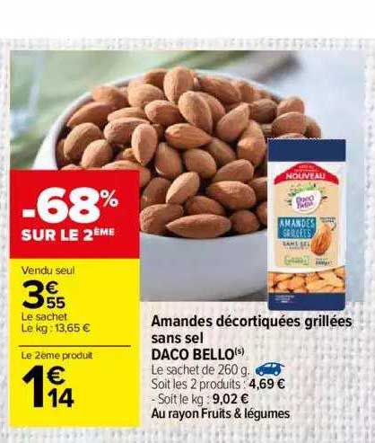 amandes décortiquées grillées sans sel daco bello