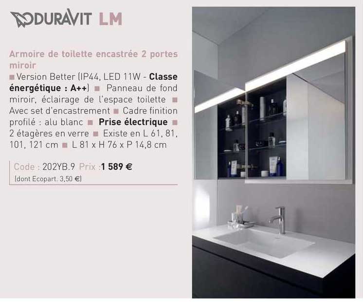armoire de toilette encastrée 2 portes miroir lm duravit