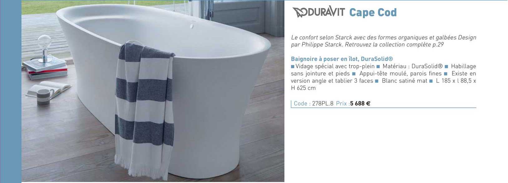 Baignoire à Poser En îlot, Durasolid Cape Cod Duravit