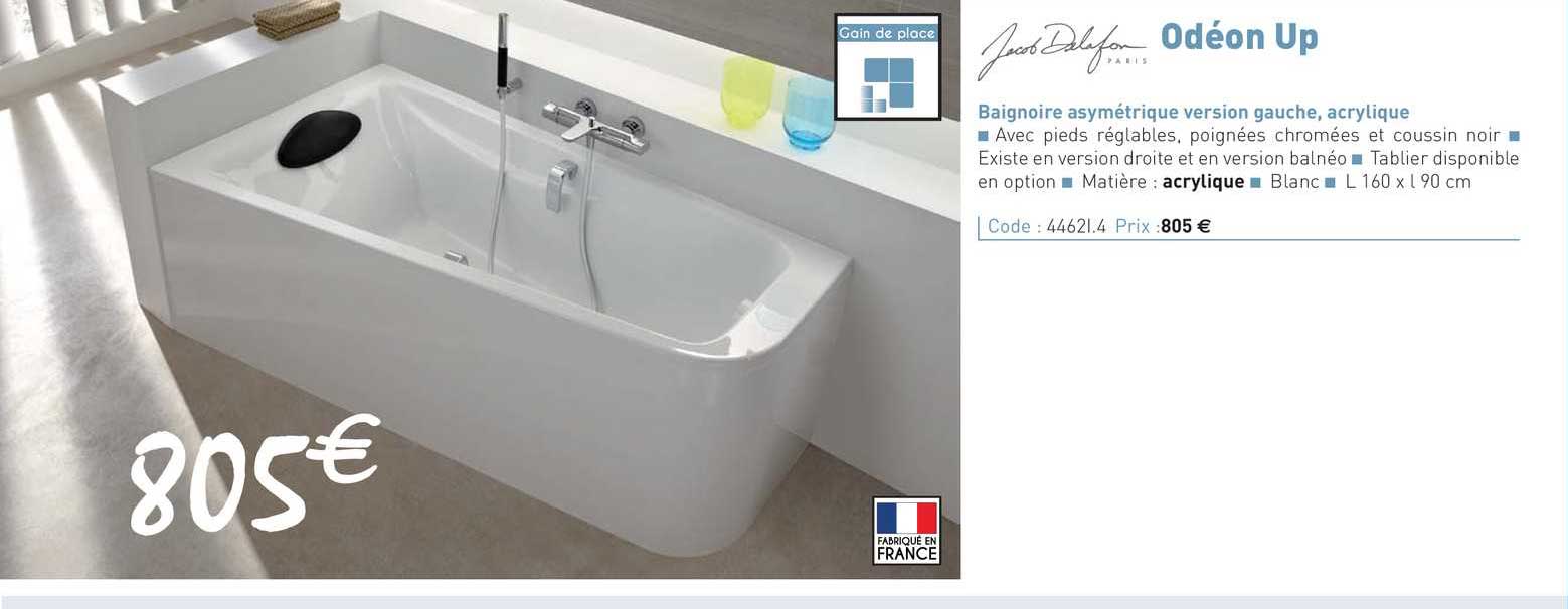 baignoire asymétrique version gauche, acrylique odéon up jacob delafon
