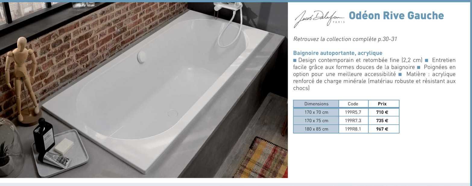 baignoire autoportante, acrylique odéon rive gauche jacob delafon