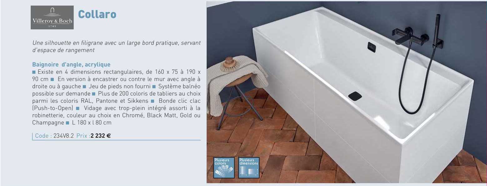 baignoire d'angle, acrylique collaro villeroy & boch