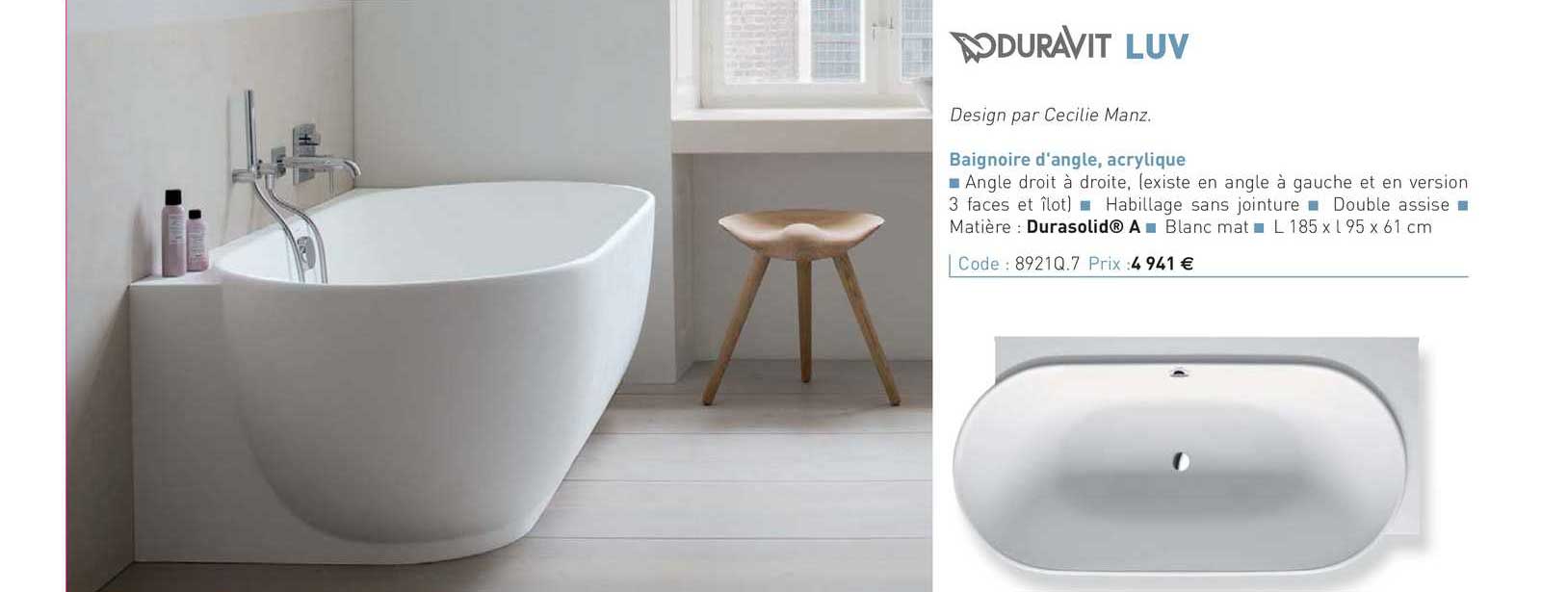 baignoire d'angle, acrylique luv duravit