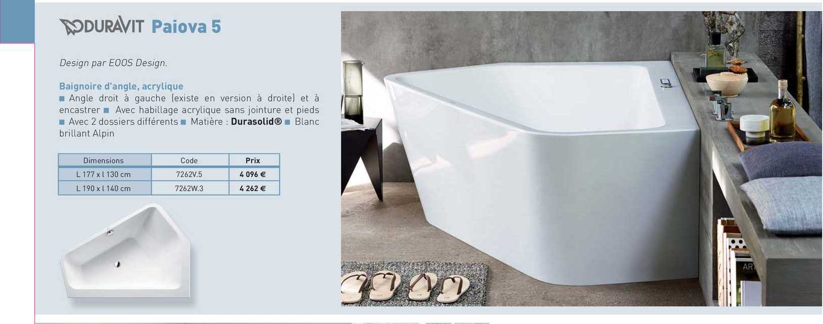 baignoire d'angle, acrylique paiova 5 duravit