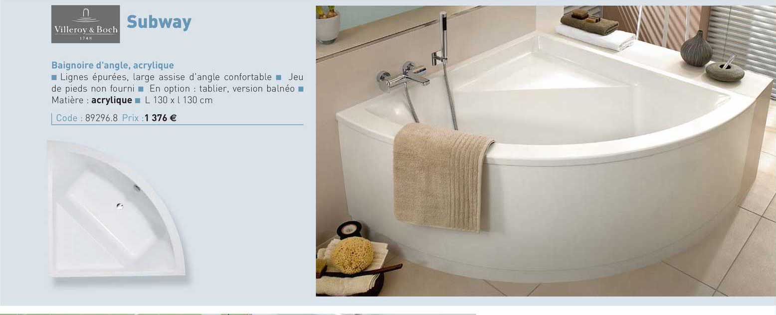 baignoire d'angle, acrylique subway villeroy & boch
