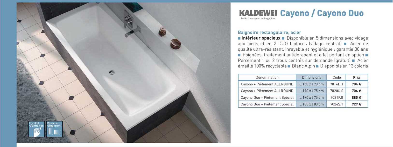 baignoire rectangulaire, acier cayono - cayono duo kaldewei