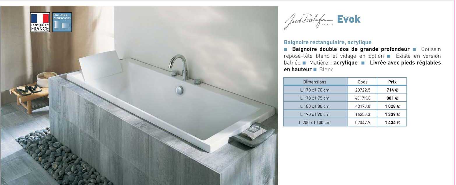 baignoire rectangulaire, acrylique evok jacob delafon