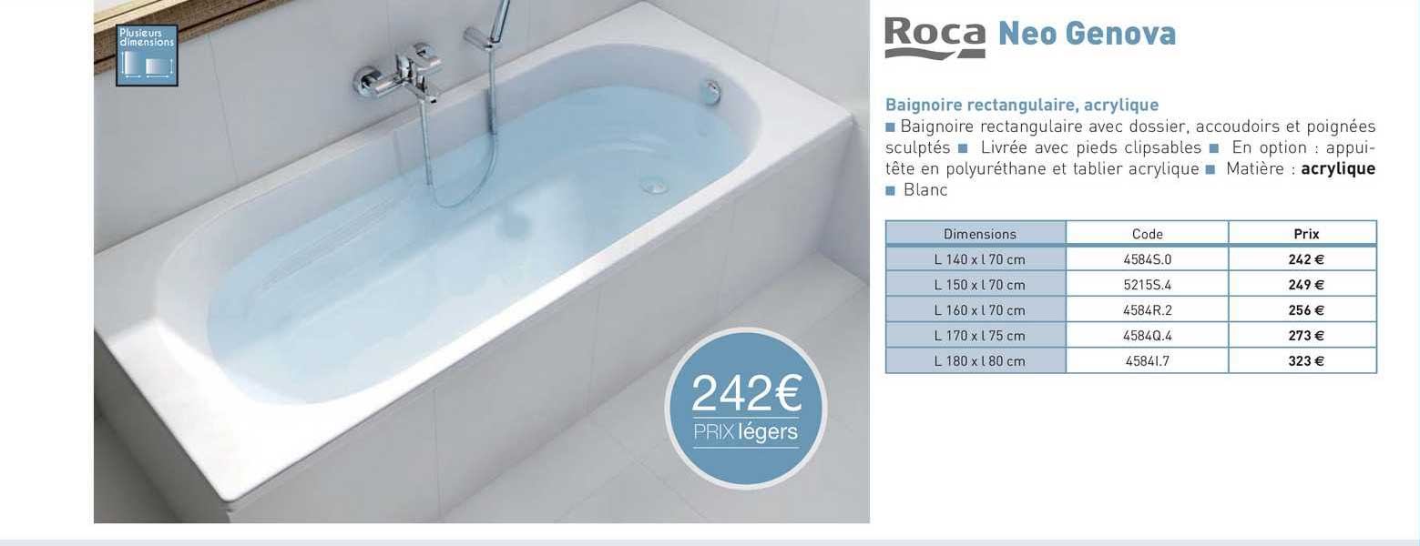 baignoire rectangulaire, acrylique neo genova roca