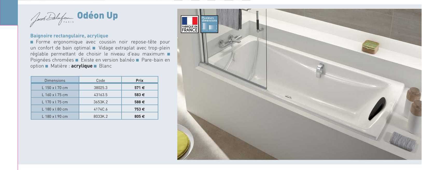 baignoire rectangulaire, acrylique odéon up jacob delafon